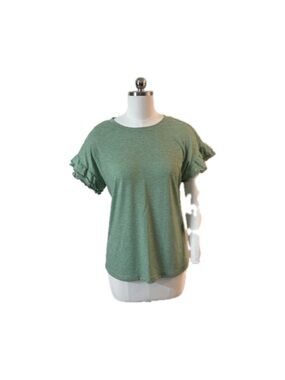 Casual Sage Ruffle Sleeve Crewneck Tee